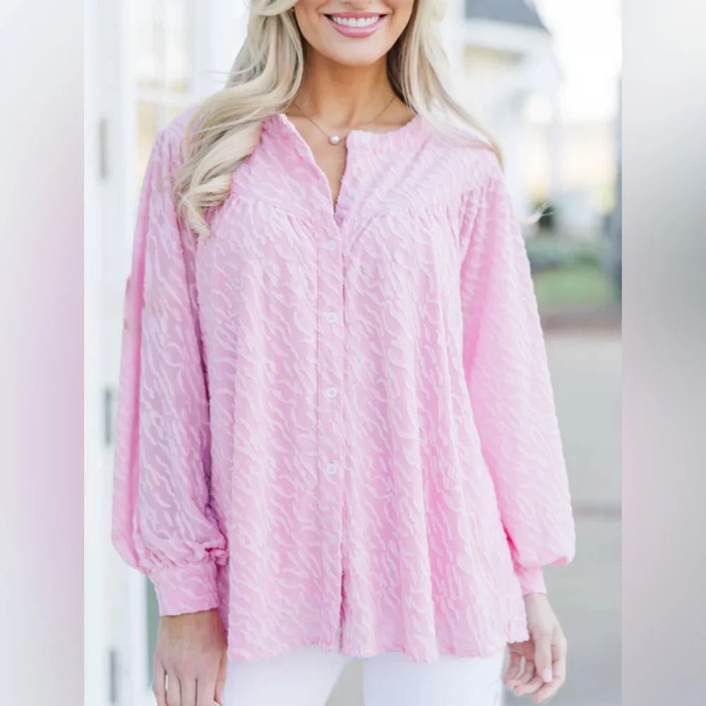 NWT Shop the Mint Pink & White Flowy Babydoll Blouse Tunic | Size Small